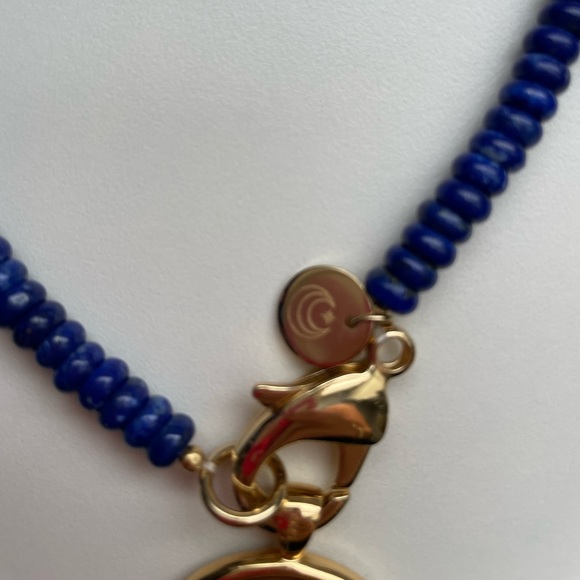 JANE WIN Lapis beaded necklace chain 16 inches gold clasp (coin not included) - Picture 8 of 9